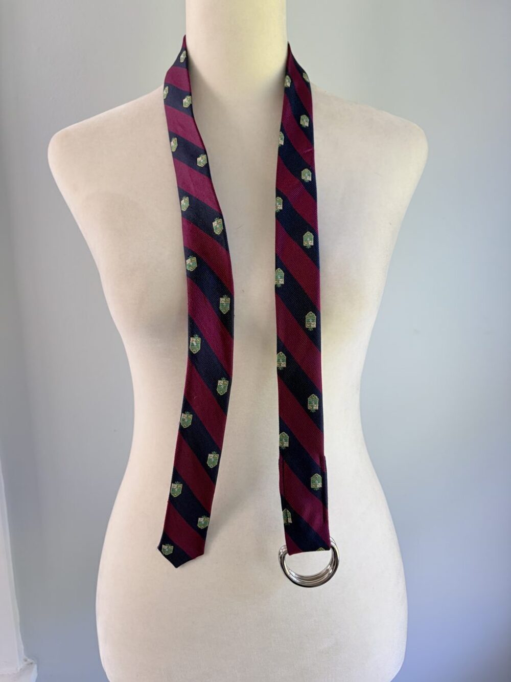 J. Crew 100% Silk Crest Stripe D-Ring Belt Size S/M